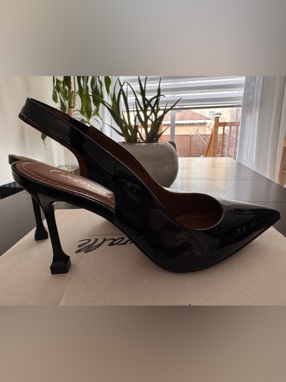 Intervalle Black Patent Sculpted Stiletto Slingbacks